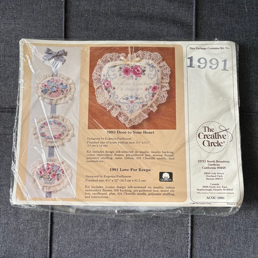 Love For Keeps 1991 Vintage Stamped Embroidery Kit by The Creative Circle - 1989